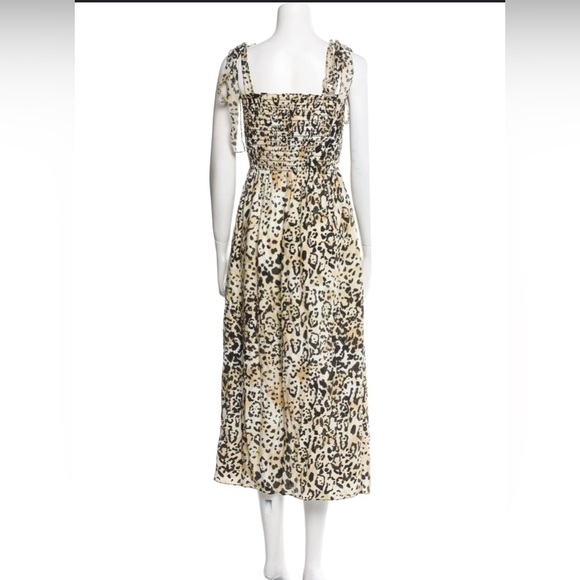 La Ligne 100% Silk Tie Strap Leopard Animal Print Smocked Midi Dress Size M - Picture 9 of 9